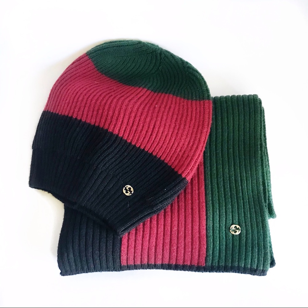 Gucci web stripe beenie hat & scarf set